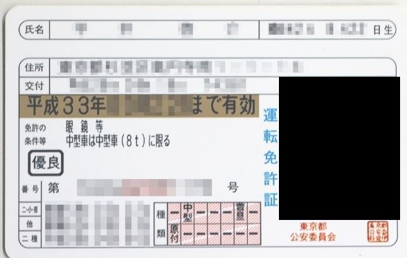 運転免許証（平成に免許更新）