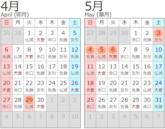 2014年カレンダー4月5月